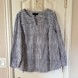 Striped Blue and White Long Sleeve Women's Top